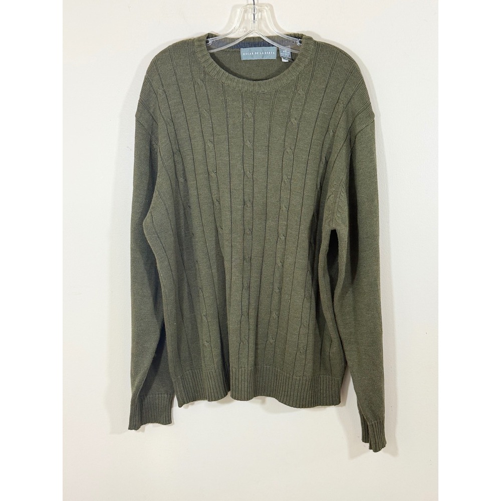 Oscar de la Renta XXL Olive Green Cable Knit Sweater Classic Dadcore Preppy